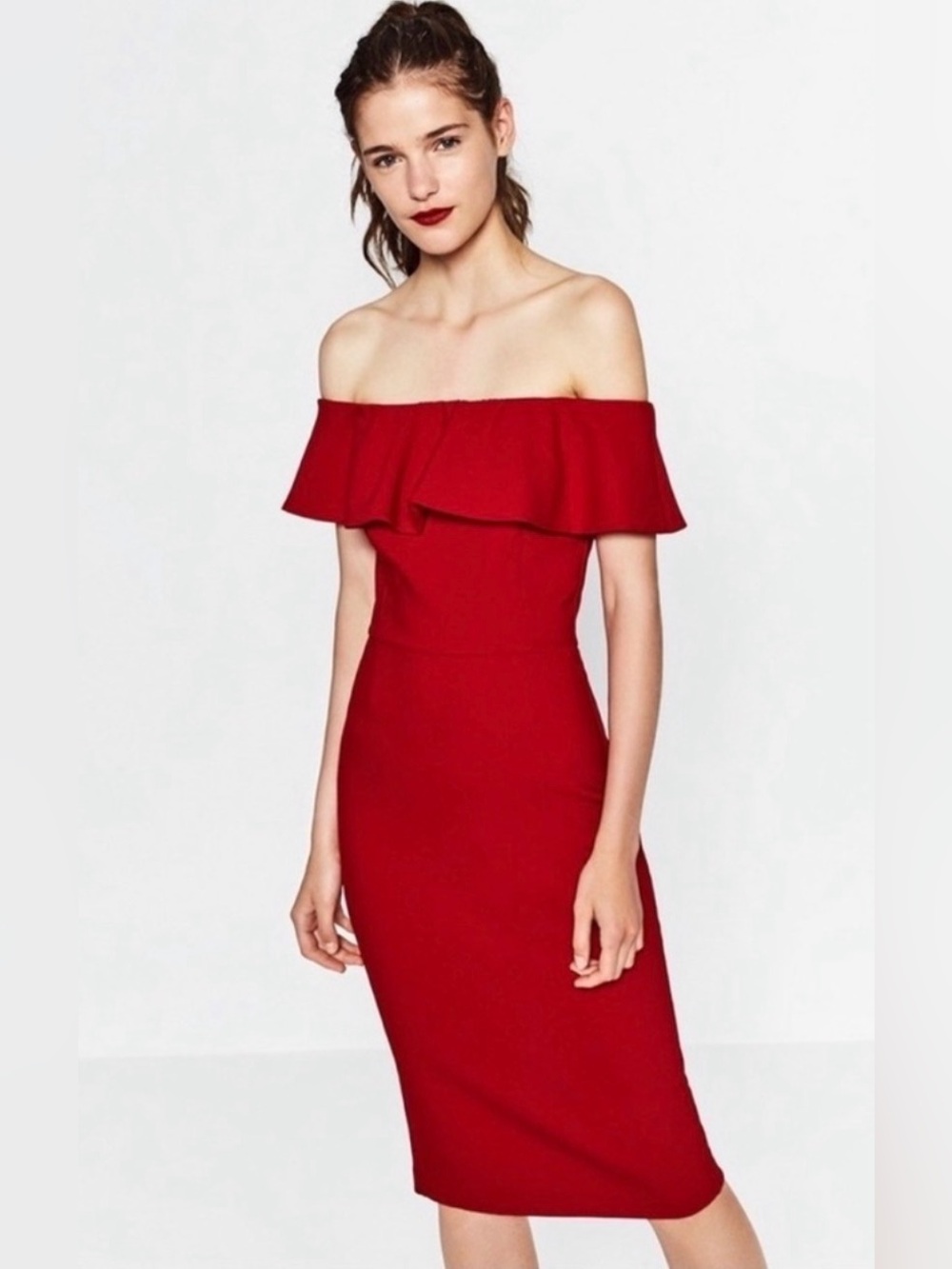 Zara Basics Off the Shoulder Red